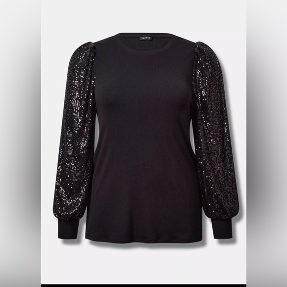 Torrid Black Top with Sequin Sleeves - Picture 4 of 8